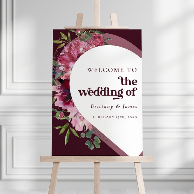 Retro Jewel tone Heart Romantic Wedding Welcome  Foam Board (Creator Uploaded)