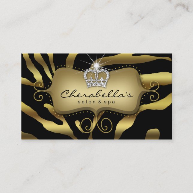 Retro Jewelry Salon Spa Business Card Zebra Crown (Front)