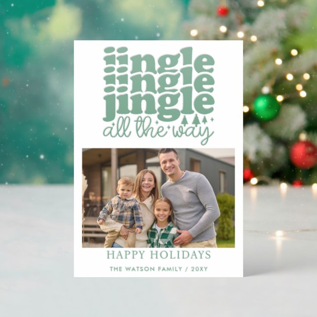 Retro Jingle All The Way Christmas Holidays  Letterpress Photo Cards (Front (Into))