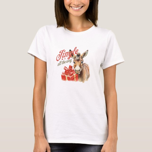 Retro jingle all the way donkey Christmas present T-Shirt (Front)