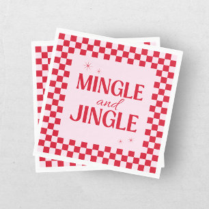 Retro Jingle And Mingle Christmas Checkerboard Red Napkins