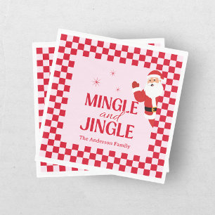 Retro Jingle And Mingle Christmas Checkerboard Red Napkins