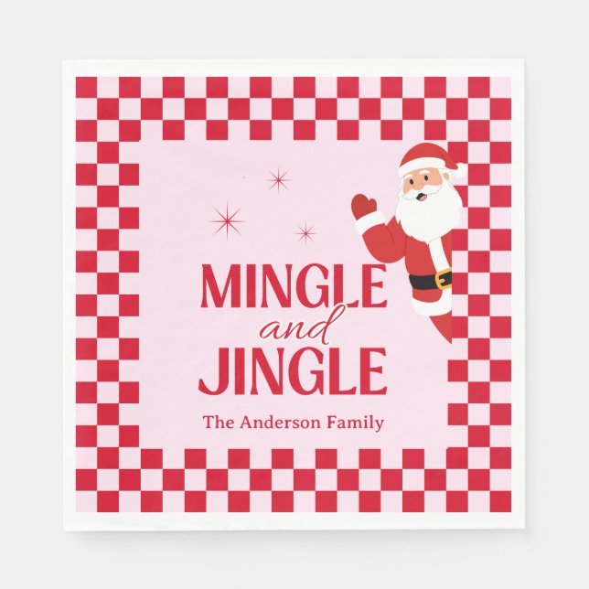 Retro Jingle And Mingle Christmas Checkerboard Red Napkins (Front)