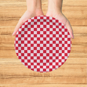 Retro Jingle And Mingle Christmas Checkerboard Red Paper Plates