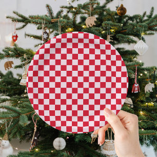 Retro Jingle And Mingle Christmas Checkerboard Red Paper Plates