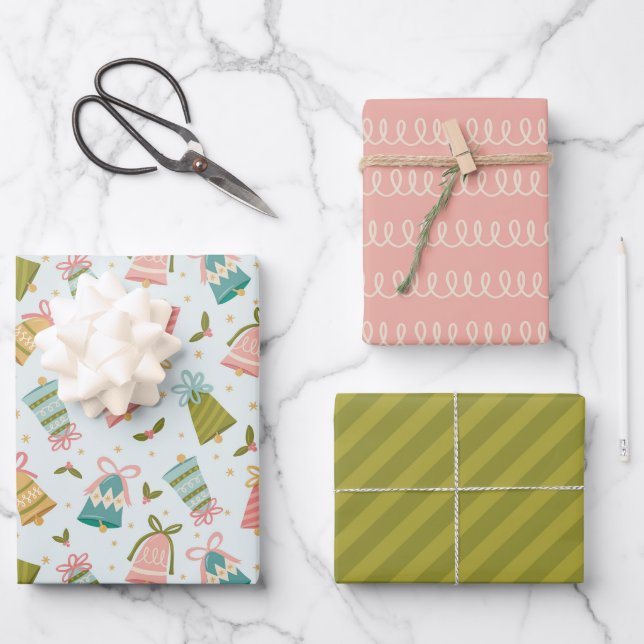 Retro Jingle Bells Christmas Wrapping Paper Set (Front)