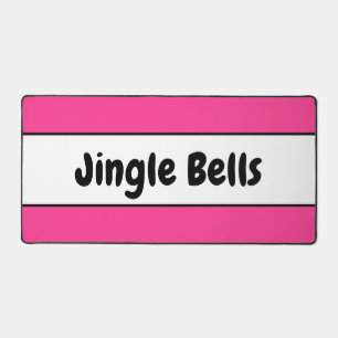 Retro JINGLE BELLS Text Bright Pink White Stripes Desk Mat