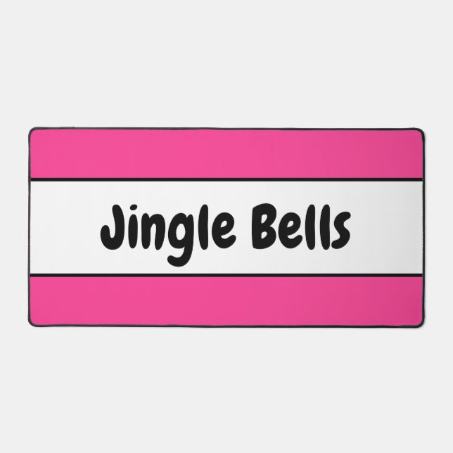 Retro JINGLE BELLS Text Bright Pink White Stripes Desk Mat (Front)