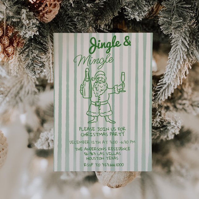 Retro Jingle & Mingle Christmas Santa Claus Party Invitation (Creator Uploaded)