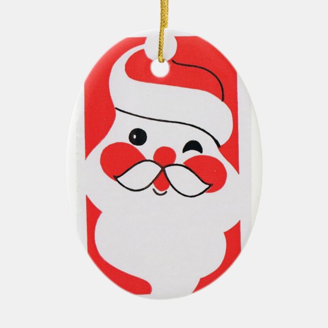 Retro Jolly Santa Claus Ceramic Ornament (Front)