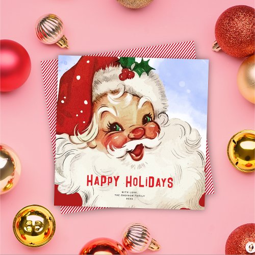 Retro Jolly Santa Non_Photo Christmas Holiday Card