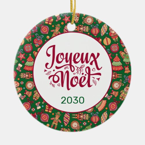 Retro Joyeux Noel Personalized Ceramic Ornament