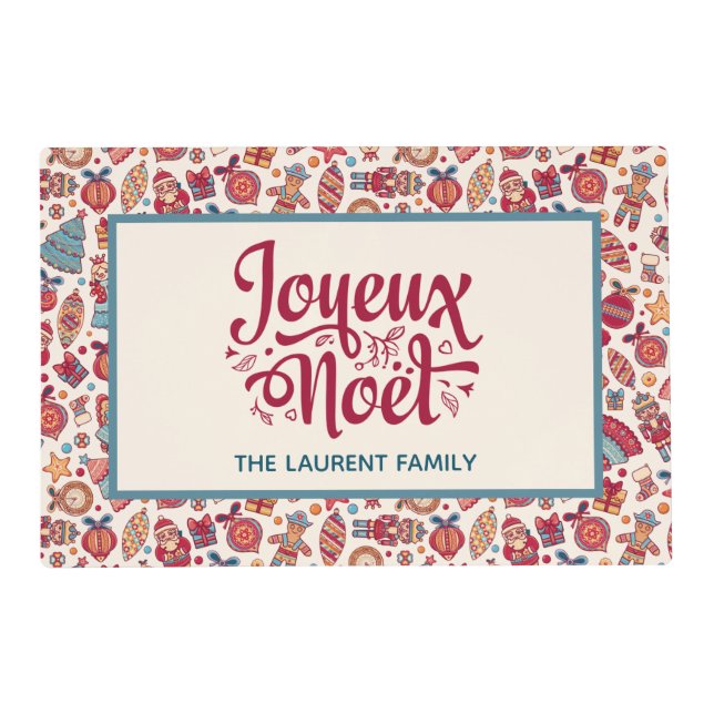 Retro Joyeux Noel Personalized Placemat (Front)