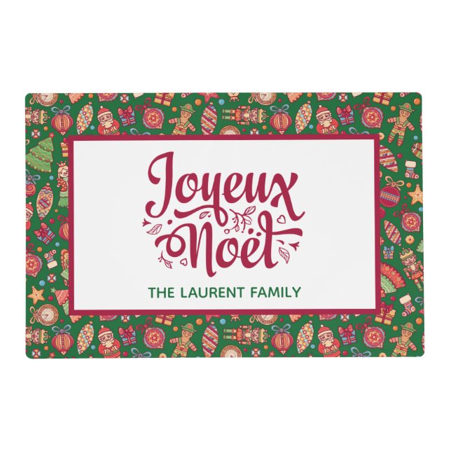 Retro Joyeux Noel Personalized Placemat (Front)