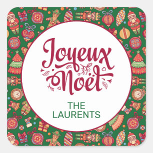 Retro Joyeux Noel Personalized Square Sticker
