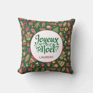 Retro Joyeux Noel Personalized Throw Pillow
