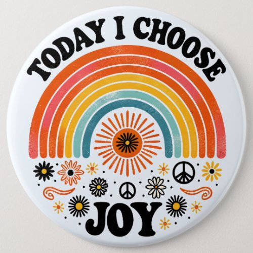 Retro Joyful Rainbow Peace Button Choose Joy
