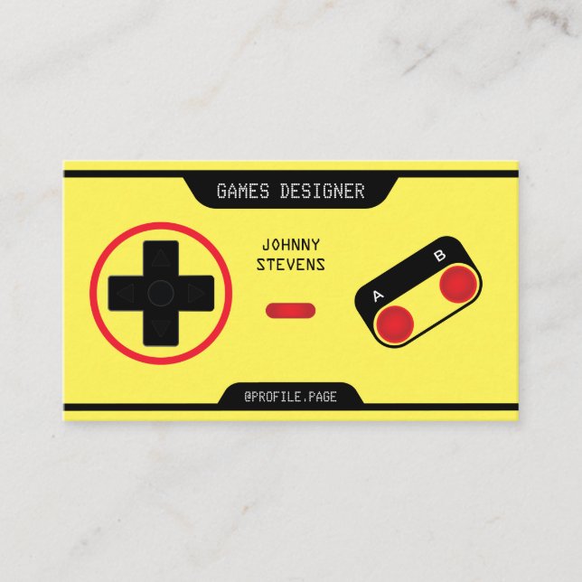 Retro joypad cotroller look yellow business card (Front)