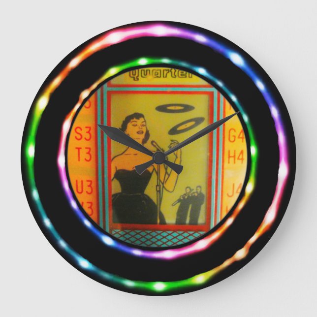 Retro Jukebox Fake Neon! Round Clock (Front)