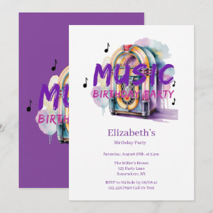 Retro Jukebox Music Birthday Party  Invitation