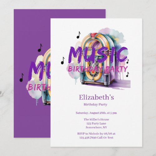 Retro Jukebox Music Birthday Party Invitation