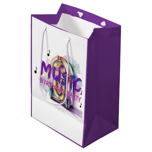 Retro Jukebox Music Birthday Party Medium Gift Bag (Front Angled)