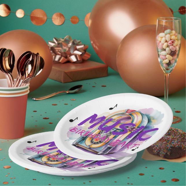 Retro Jukebox Music Birthday Party  Paper Plates (Multi)
