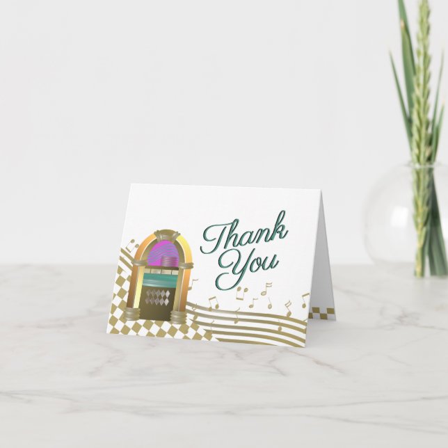 Retro Jukebox Music Thank You Card (Front)