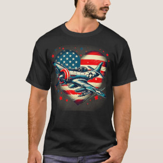 Retro july 4th Fighter Jet Airplane American Flag T-Shirt