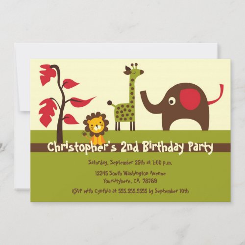 Retro jungle animals boy birthday party invitation