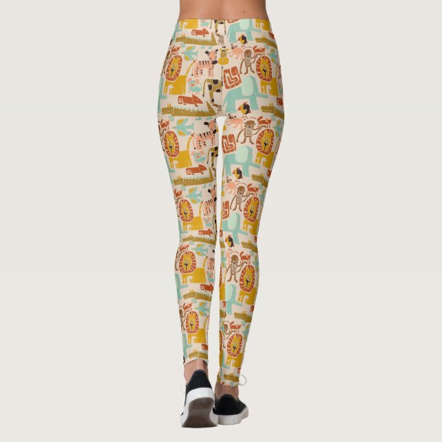 Retro Jungle Animals Cute Patterned Leggings (Back)
