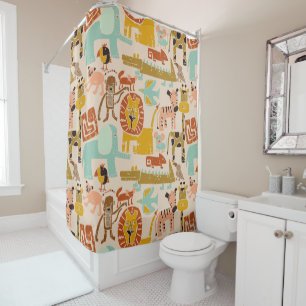 Retro Jungle Animals Cute Patterned Shower Curtain