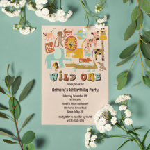 Retro Jungle Animals Wild One First Birthday