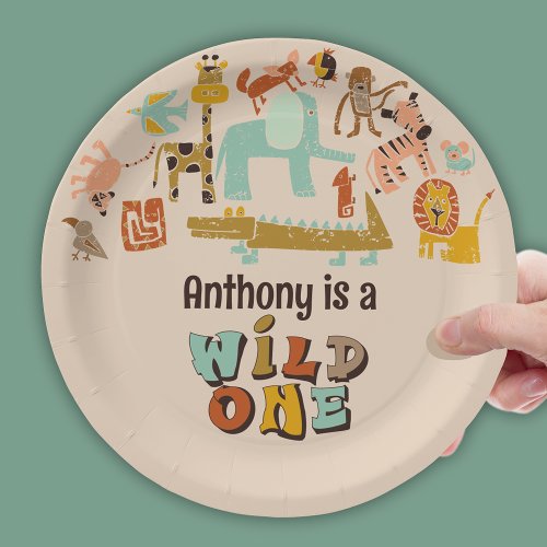 Retro Jungle Animals Wild One First Birthday Paper Plates