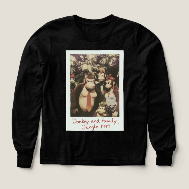 Retro Jungle Family Donkey Crew Long Sleeve Tee (Design Front)