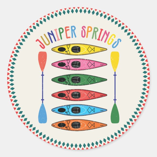 Retro Juniper Springs Kayaking T-Shirt Classic Round Sticker (Front)