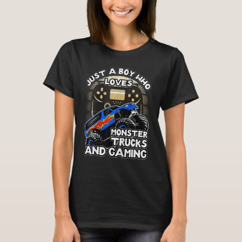Retro Just A Boy Who Loves Monster Trucks And Gami T_Shirt