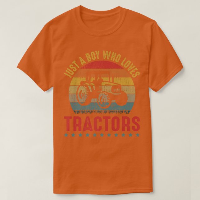 Retro Just A Boy Who Loves Tractors Funny Farming  T-Shirt (Design Front)