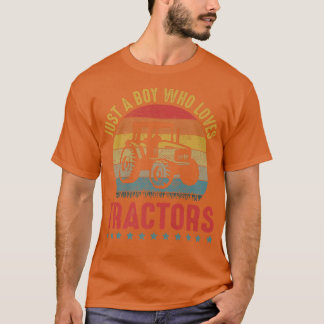 Retro Just A Boy Who Loves Tractors Funny Farming T-Shirt
