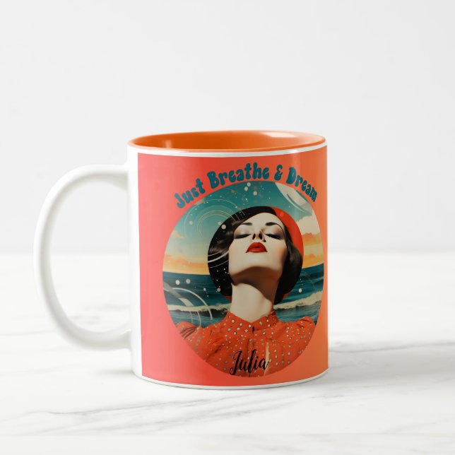 Retro Just Breathe & Dream Orange coffee mug (Left)