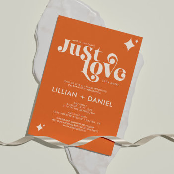 Retro Just Love Orange And Cream Casual Wedding Invitation by EverAfterDesignCo at Zazzle