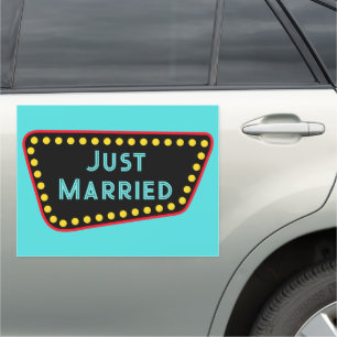 Retro Just Married Car Magnet