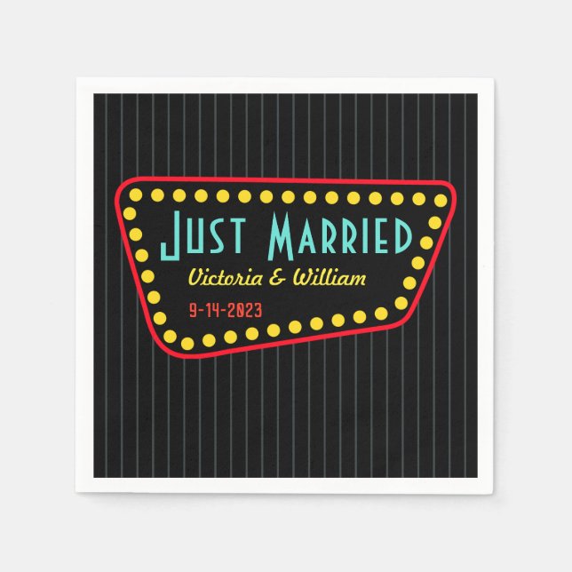Retro Just Married Wedding Napkins  (Front)