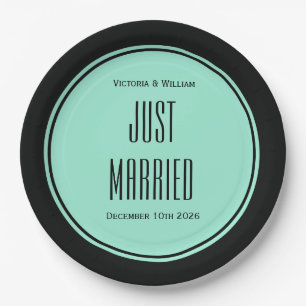 Retro Just Married Wedding Paper Plates