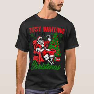 Retro Just Waiting For Christmas Santa Merry Xmas T-Shirt
