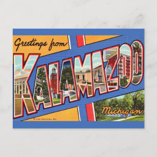 Retro Kalamazoo Michigan Greeting Postcard