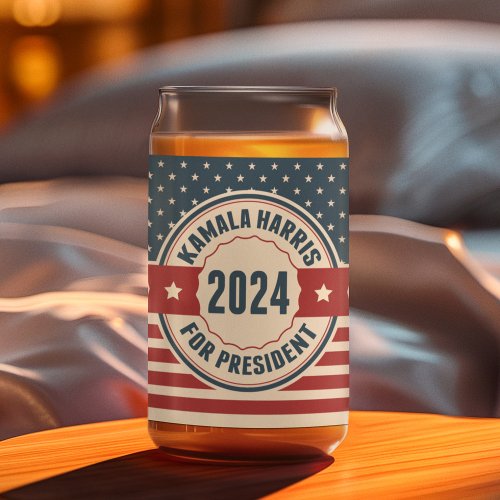 Retro Kamala Harris for President 2024 Election Can Glass