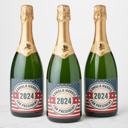 Retro Kamala Harris for President 2024 Election Sparkling Wine Label