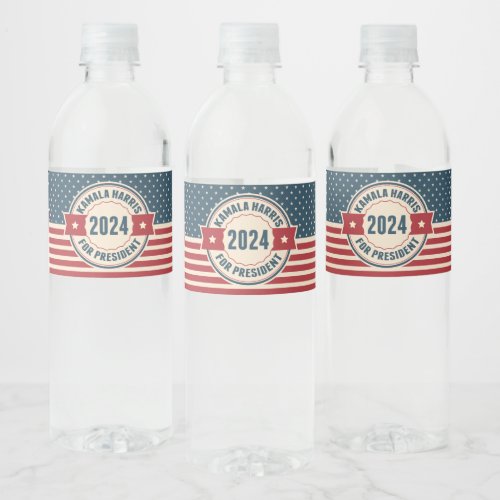 Retro Kamala Harris for President 2024 Election Water Bottle Label