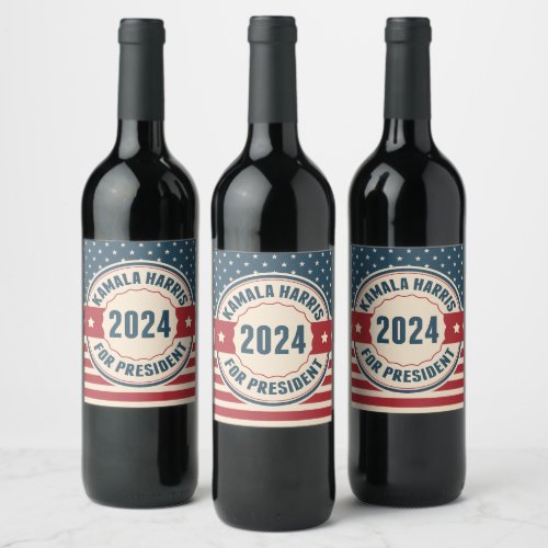 Retro Kamala Harris for President 2024 Election Wine Label